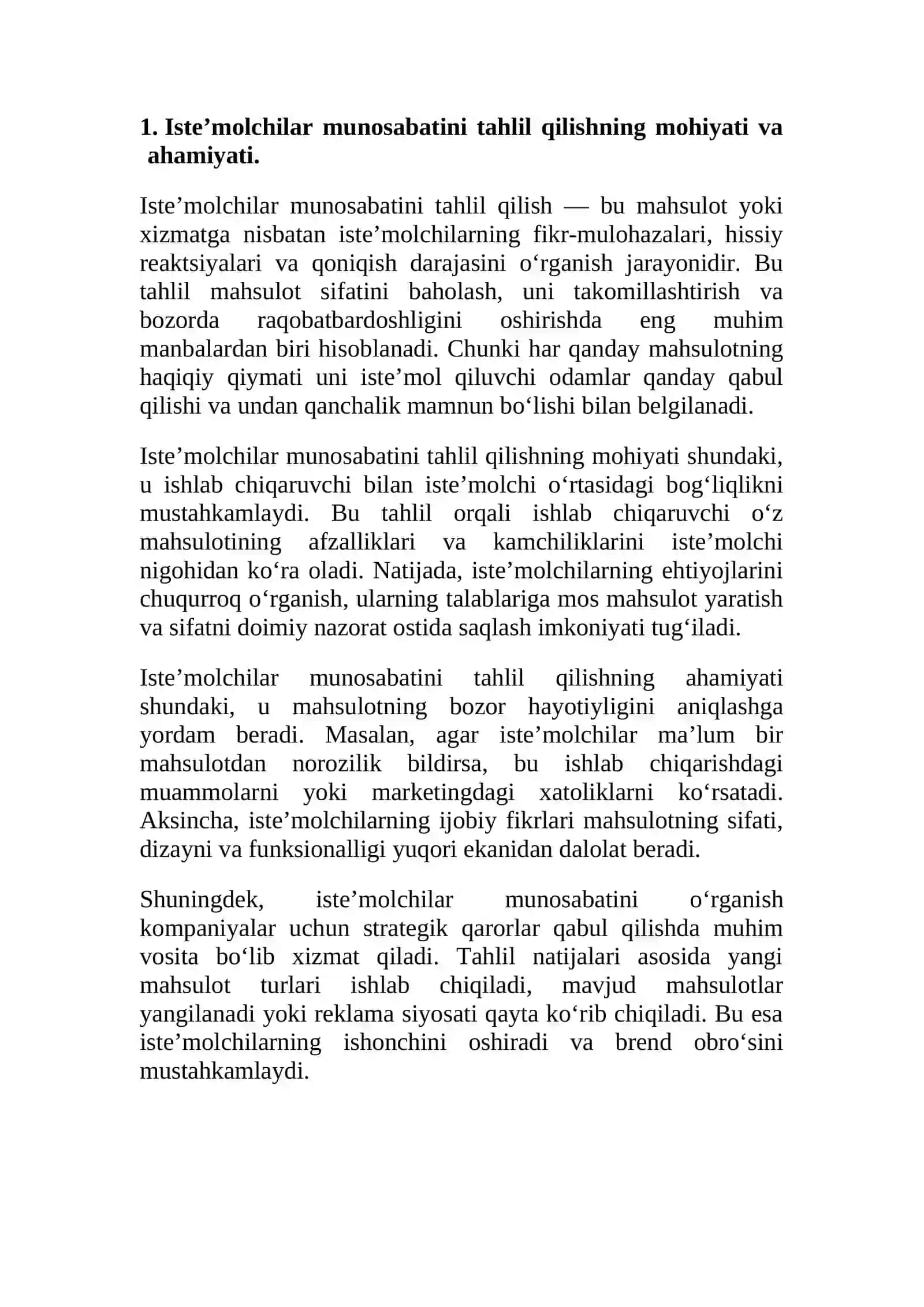 Iste’molchilar munosabatini tahlil qilish orqali mahsulot sifatiga baho berish 4