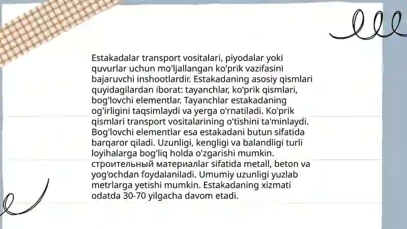 Yo'l o'tkazgichlar va estakadalarning elementlarini o'rganish 4