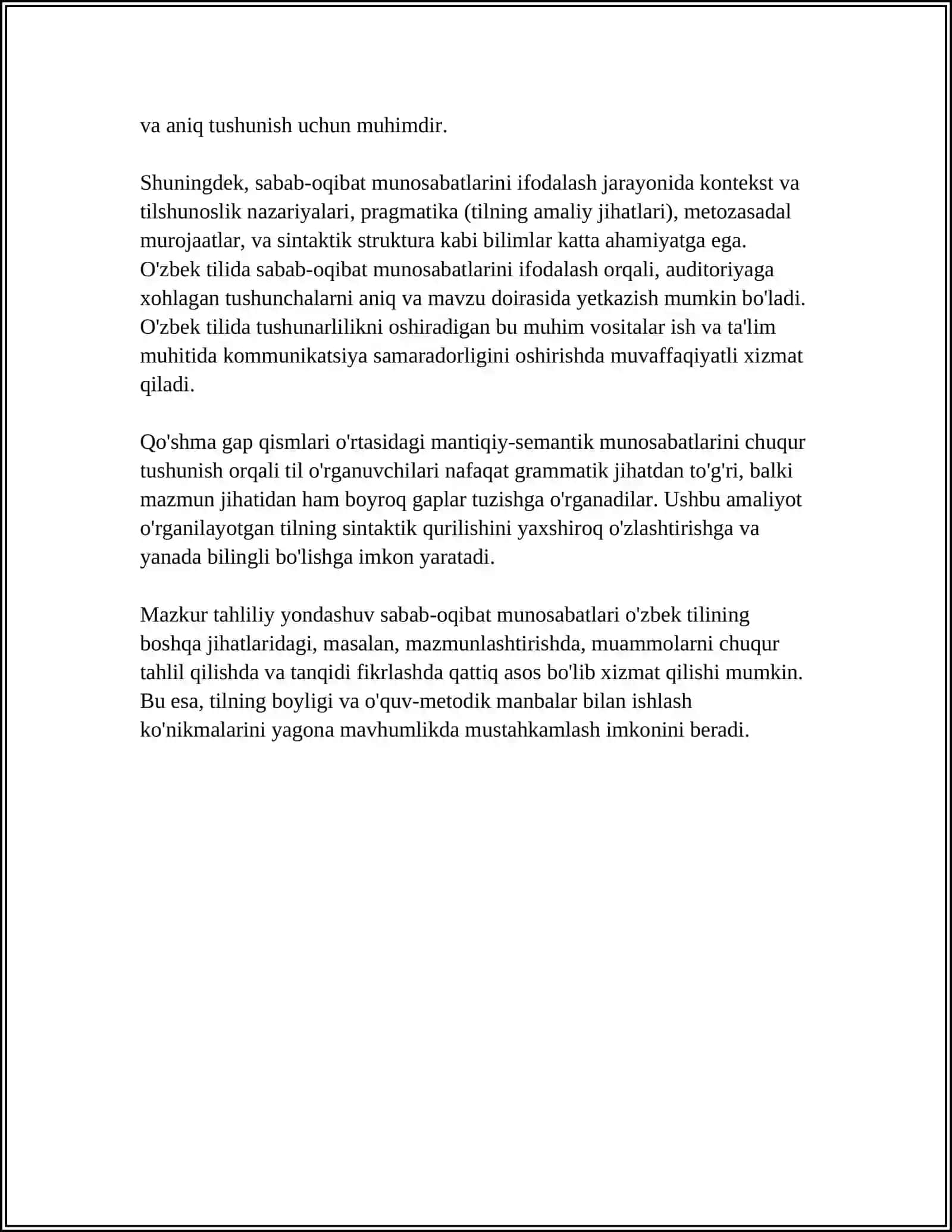 QO'SHMA GAP QISMLARI O'RTASIDAGI MANTIQIY-SEMANTIK MUNOSABATLAR 4