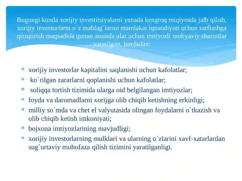 Xorijiy investitsiyalarni boshqarish masalalari 4