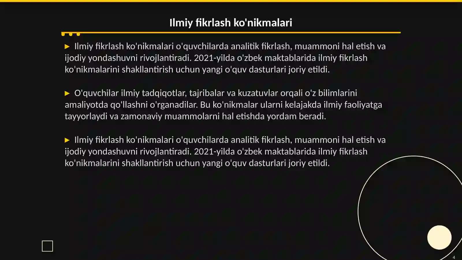 O'quvchilarning ilmiy dunyoqarashini shakllantirish O'quvchilarning aqliy tarbiyasi 4