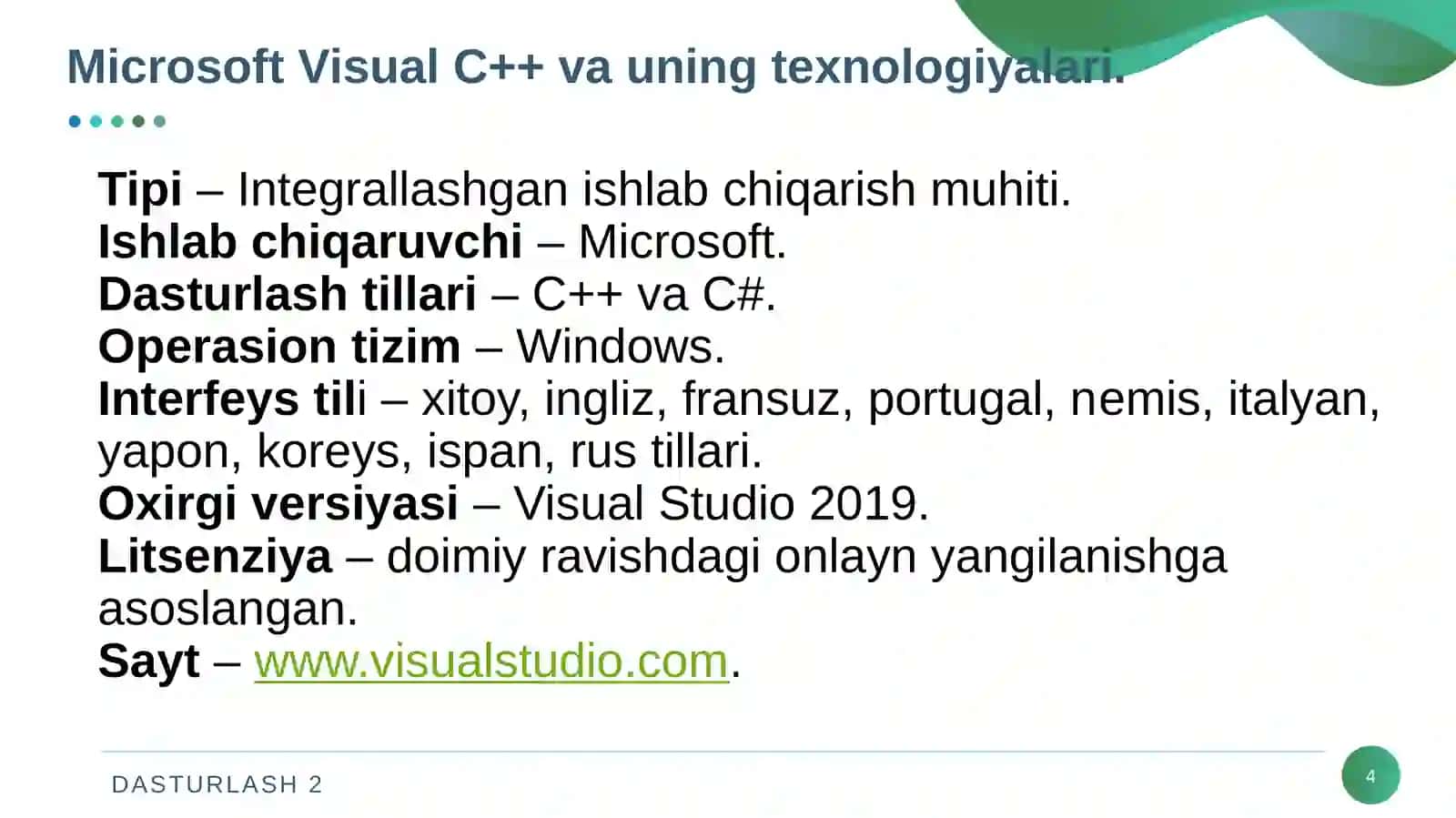 Visual C++ muhitida dasturlash. Visual C++ muhitida mеnyular va uskunalar panеli 4