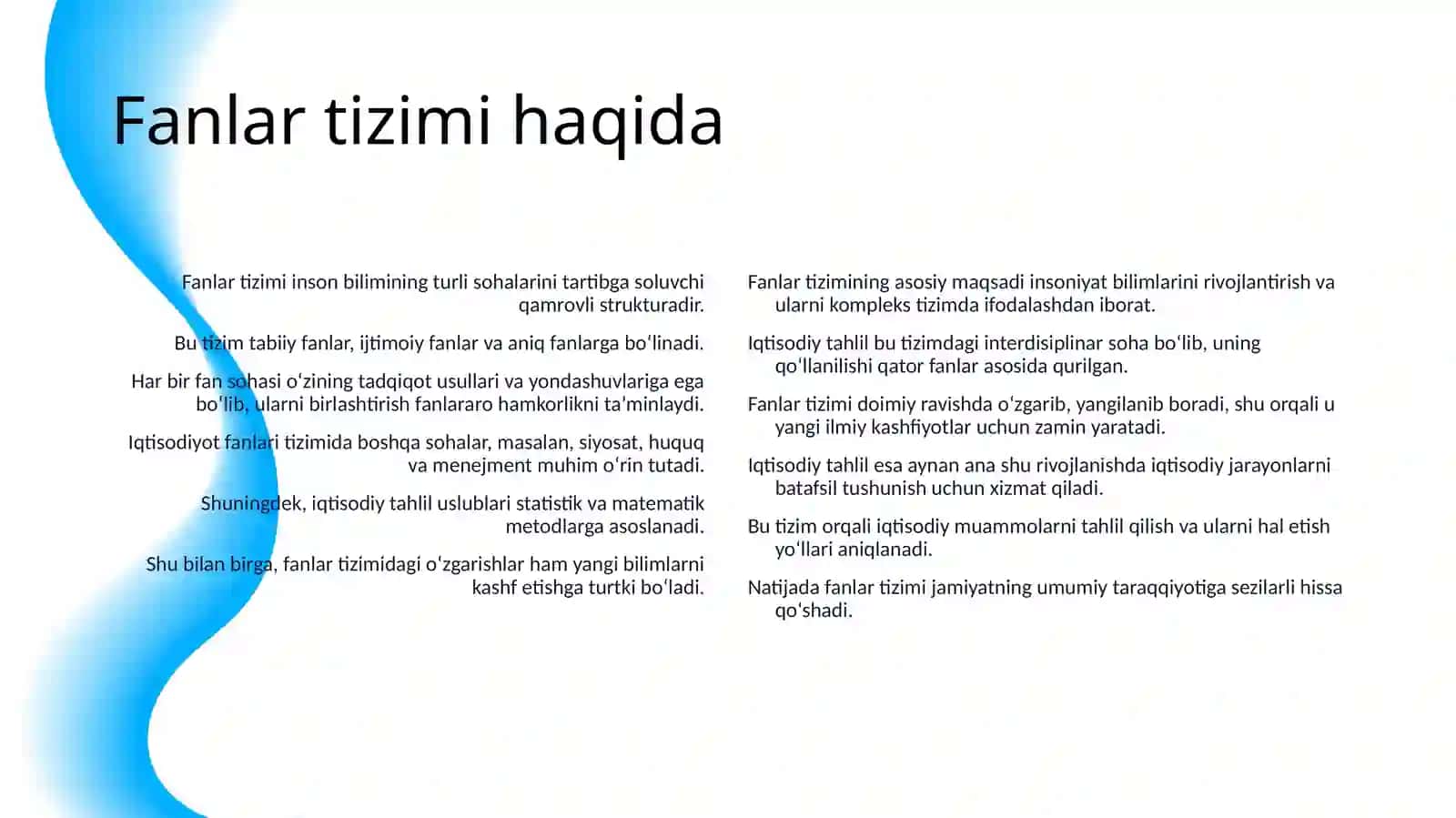 FANLAR TIZIMIDA “IQTISODIY TAHLIL”NING O‘RNI 4