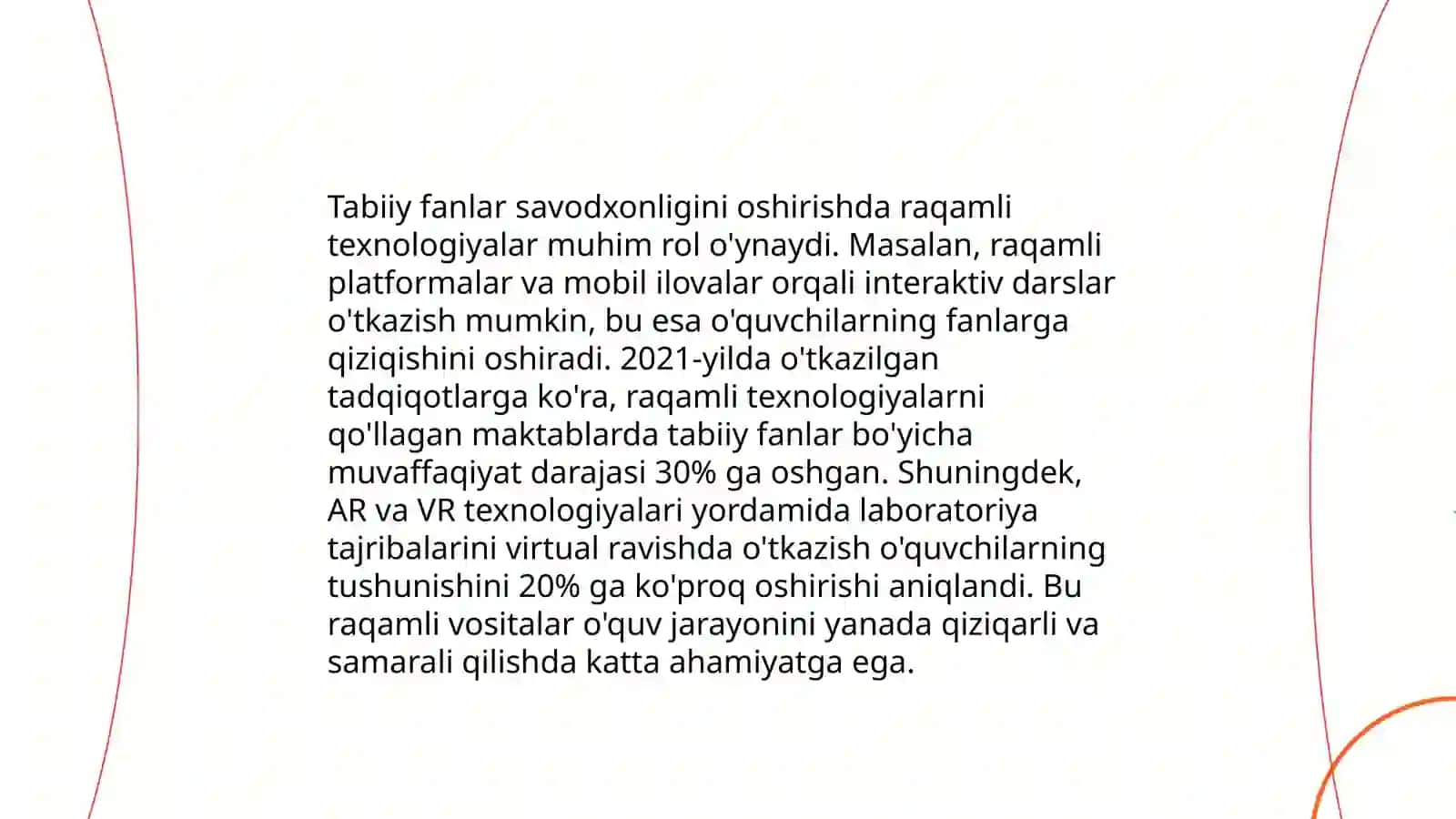 Tabiiy fanlardan zamonaviy o'qitish usullari va tabiiy fanlar savodxonligini rivojlantirishga qaratilgan innovatsion metodikalar, raqamli texnologiyalar a interaktiv ta'lim vositalarining tabiiy fanlar savodxonligini rivojlantirishdagi o'rni 4