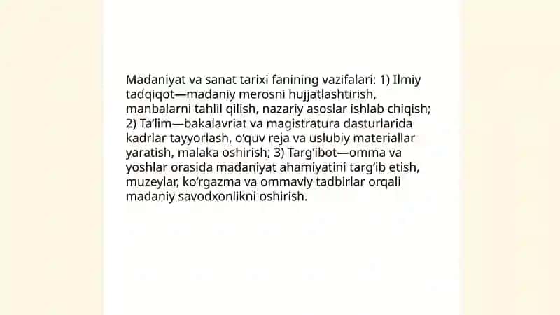 Madaniyat va Sanat Tarixi Fanining Predmeti 4