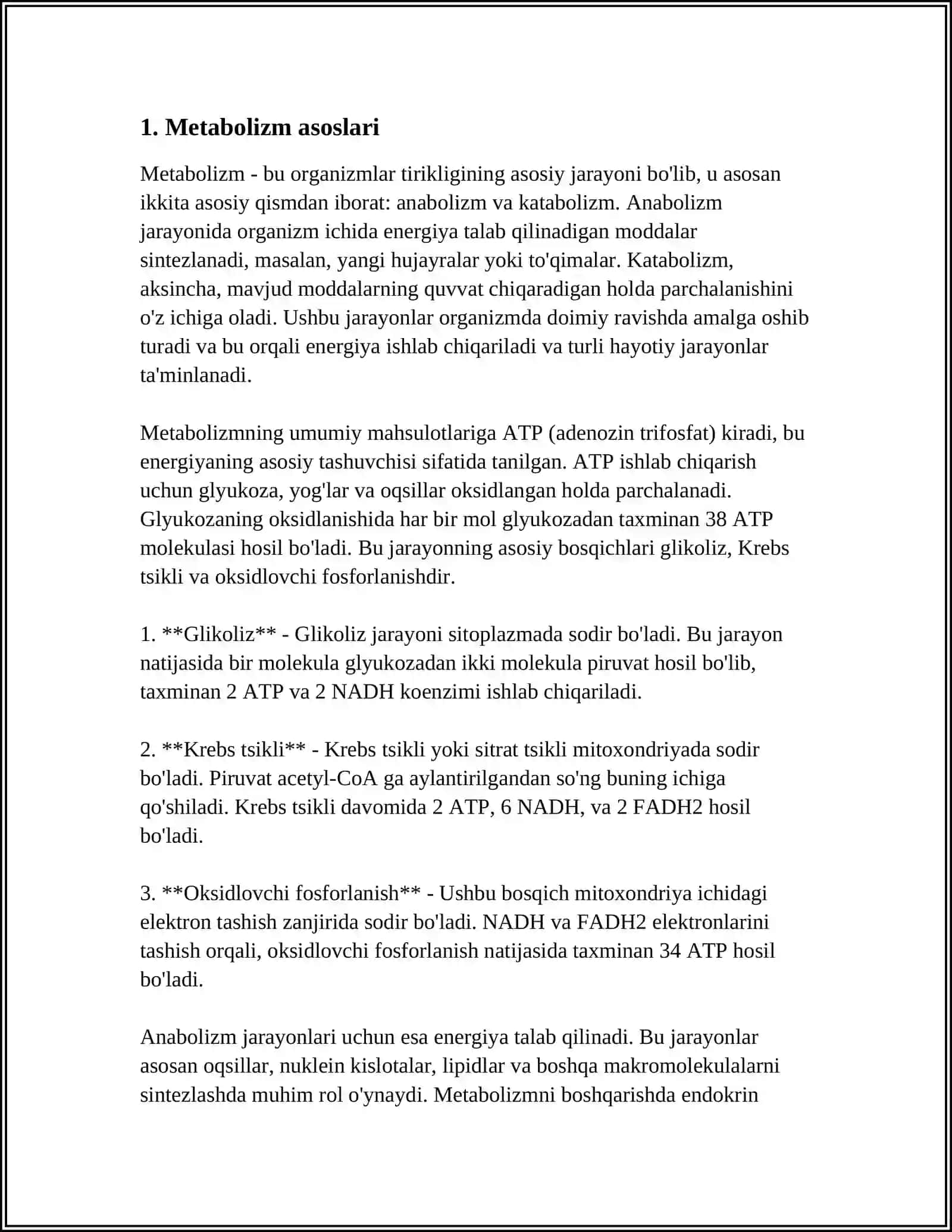 METABOLIZM JARAYONIDA ENERGIYA HOSIL BOʻLISHI VA SARFLANISHI 4