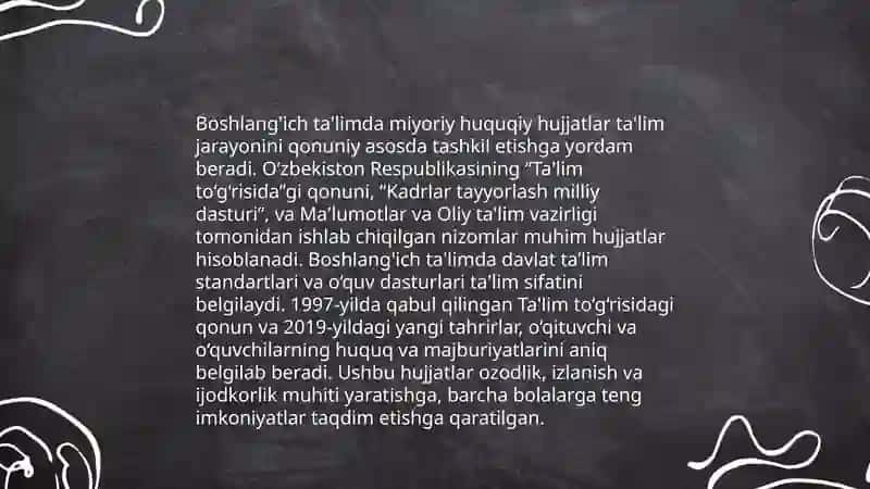 Boshlang'ich talim tizimi vazifalari va miyoriy huquqiy hujjatlani tahlili 4