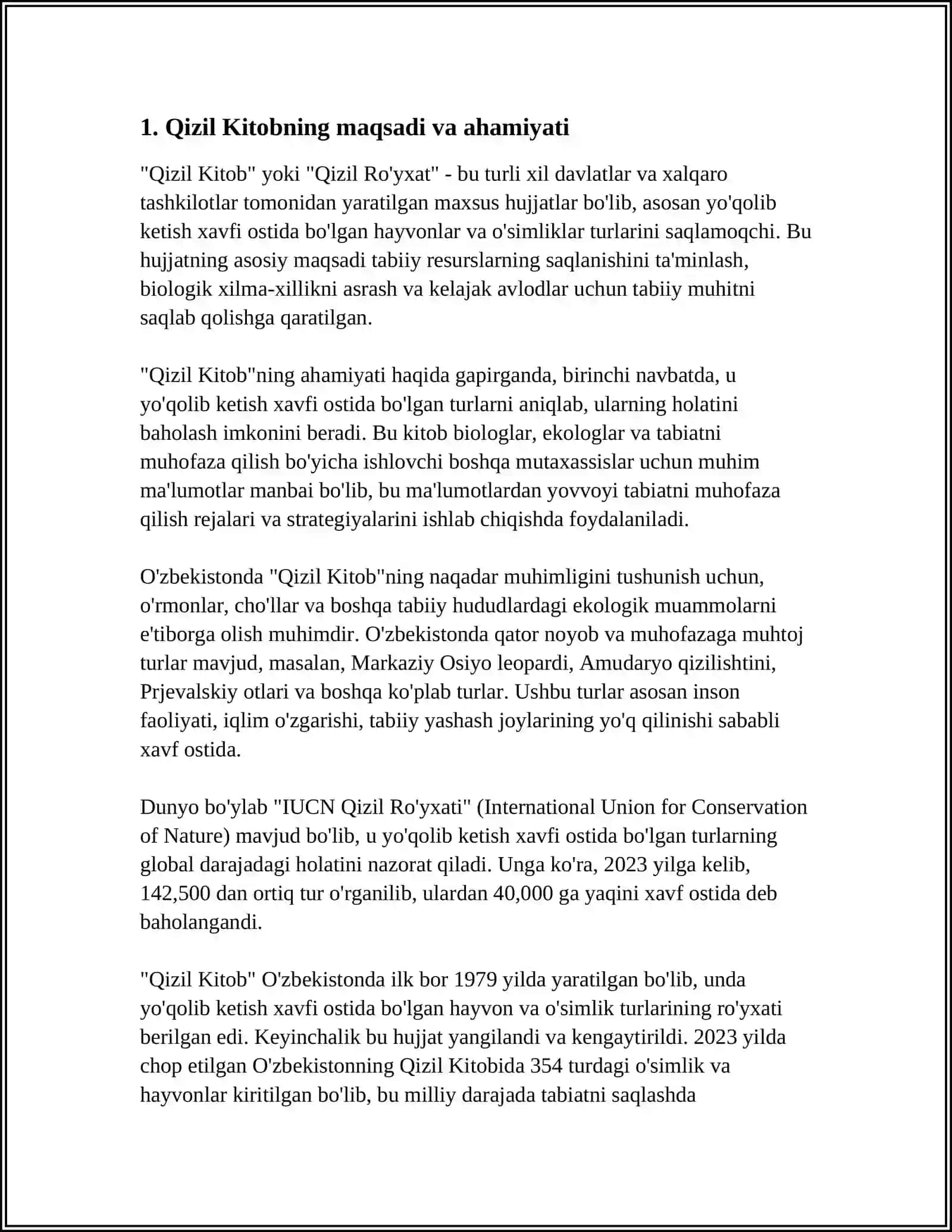 O‘ZBEKISTON RESPUBLIKASINING QIZIL KITOBIGA KIRITILGAN HAYVON VA OʻSIMLIKLAR HAQIDA MAʼLUMOT VA KROSSVORD 4