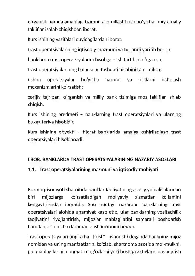 Banklarning trast operatsiyalari va ularning hisobi 4