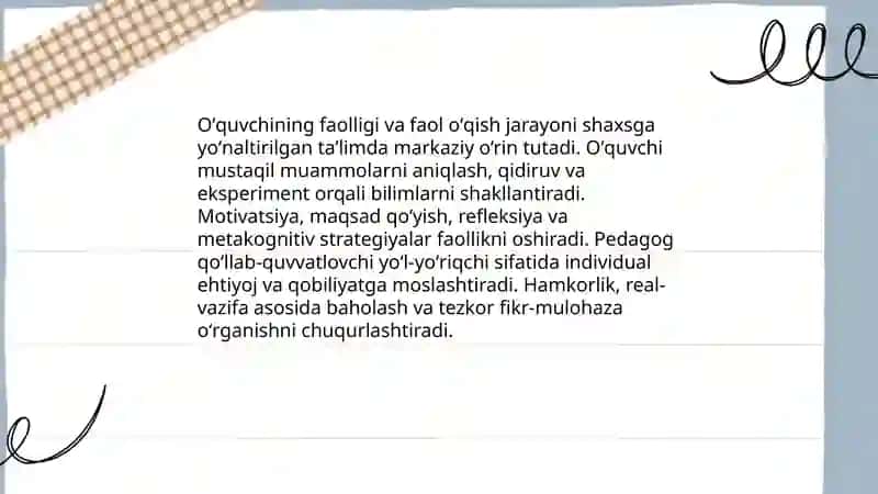 Shaxsga yo'naltirilgan ta'limning asosiy tamoyillari 4