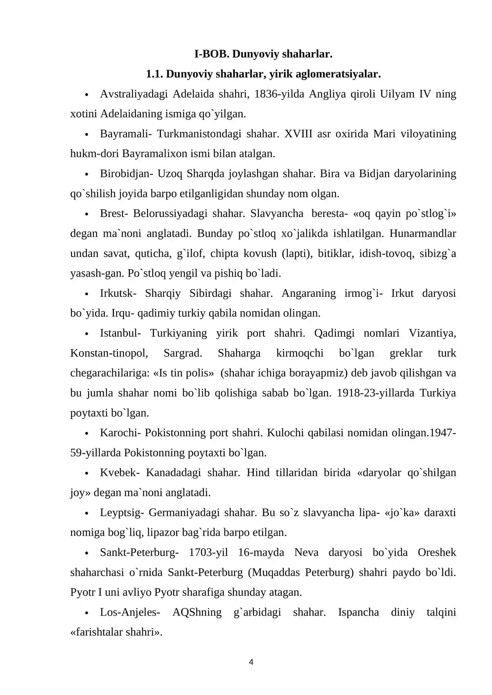 Dunyoviy shaharlar, yirik aglomeratsiyalar, megapolislar 4