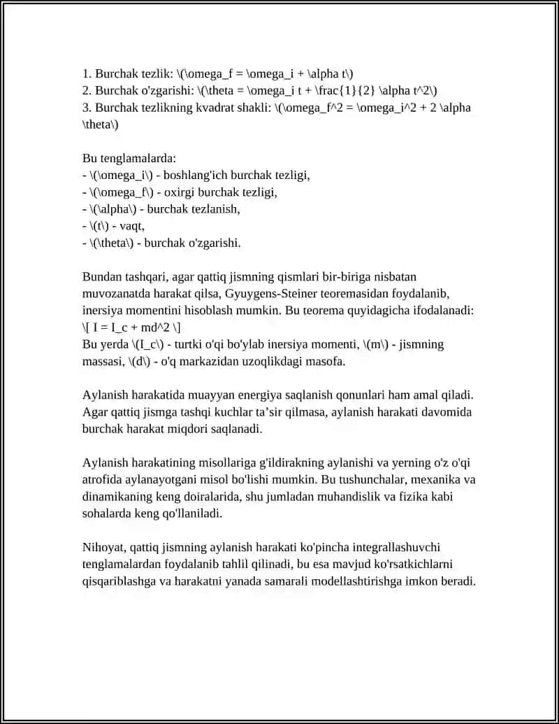 QATTIQ JISMLARNING AYLANMA HARAKAT KINEMATIKASI VA DINAMIKASI 4