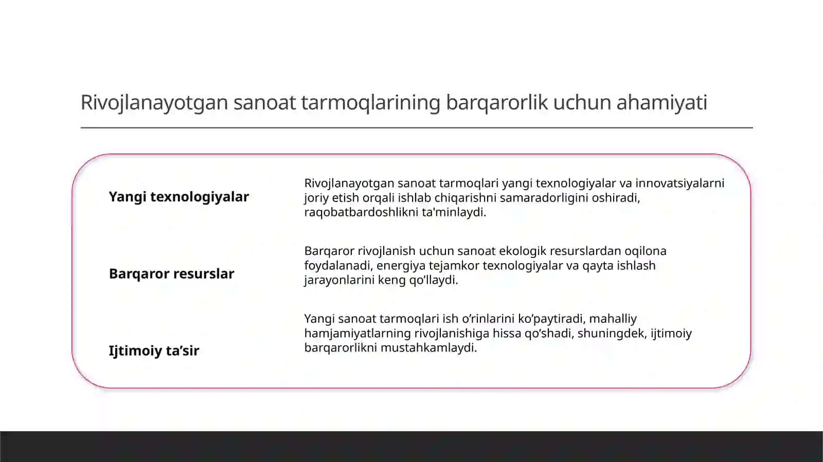Sanoat tarmoqlarining iqtisodiy oʻsish va barqaror rivojlanishga taʼsirini oʻrganish 4