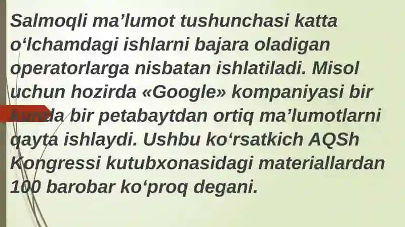 Katta hamdagi ma’lumotlar bilan ishlash texnologiyalari 4