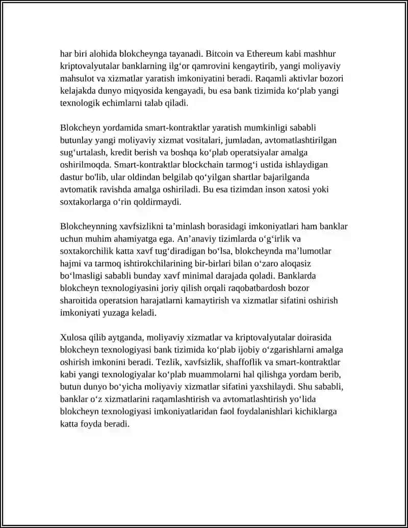 HAR XIL FAOLIYAT SOHALARIDA BLOKCHEYN TEXNOLOGIYASIDAN FOYDALANISH XUSUSIYATLARI 4