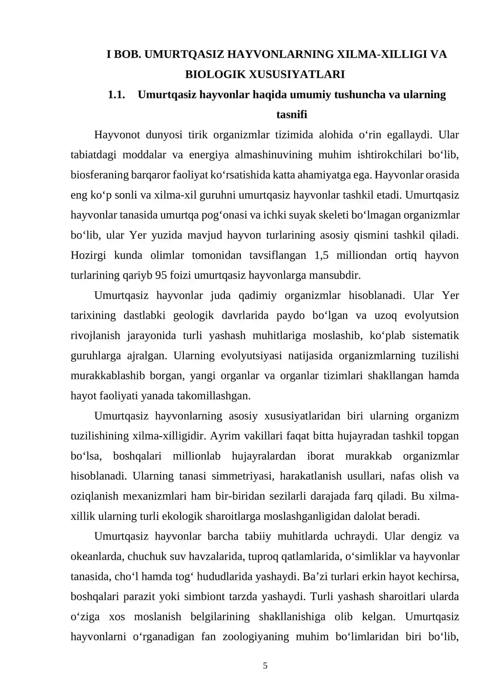 UMURTQASIZ HAYVONLARNING XILMA-XILLIGI TURLI MUHIT SHAROITIDA YASHASHGA MOSLASHUVI NATIJASI 4