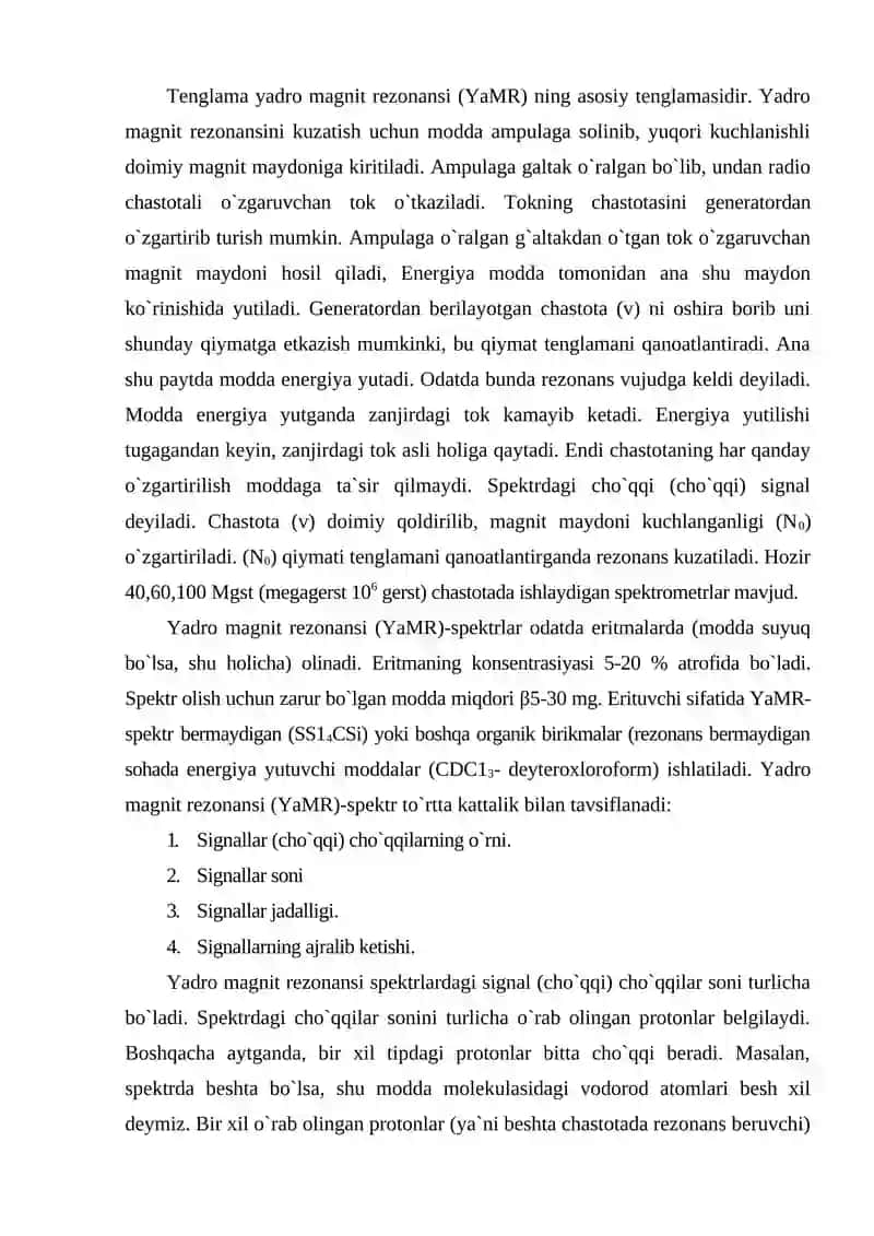 Yadro magnit rezonansi (YaMR) usulining nazariy asoslari 4