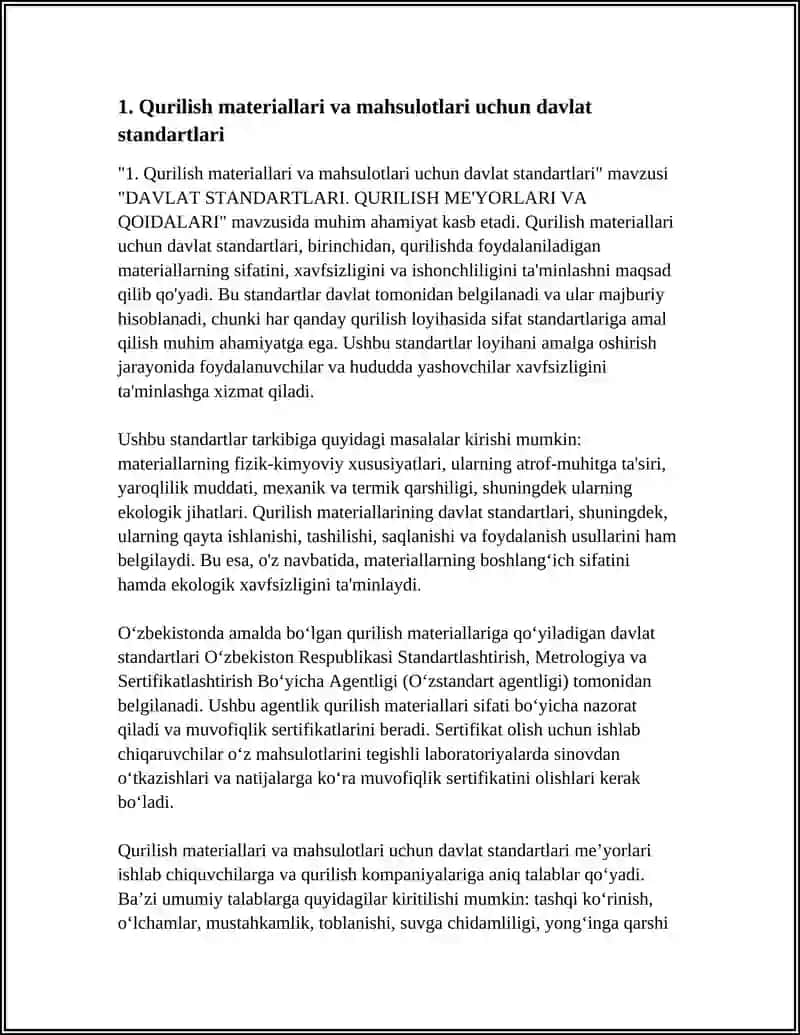 DAVLAT STANDARTLARI. QURILISH ME'YORLARI VA QOIDALARI 4