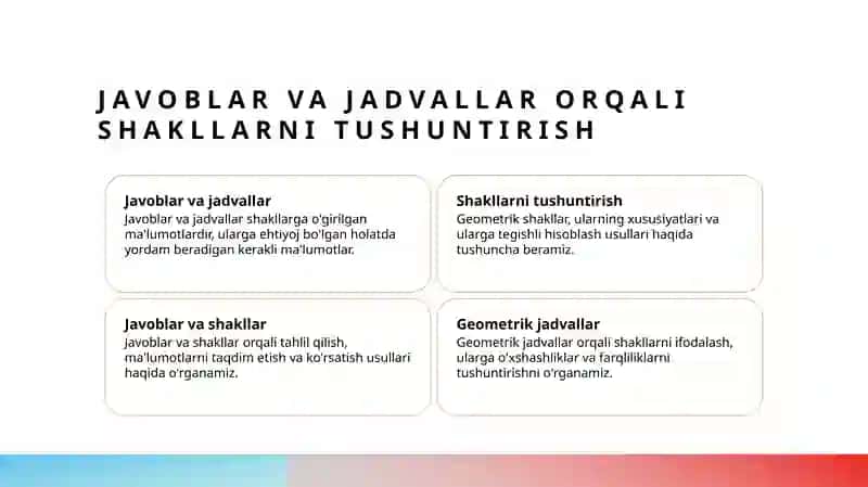 Jadvallar va geometrik shakllar 4