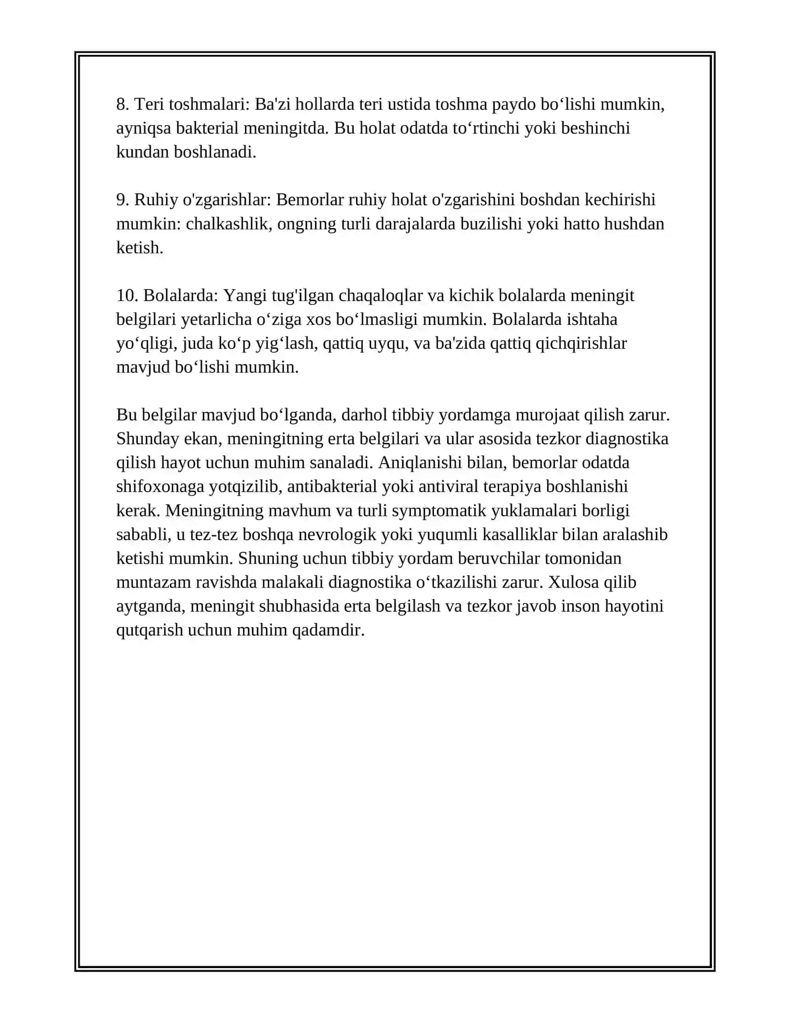 MENINGITDA SHOSHILINCH YORDAM KORSATISH 4