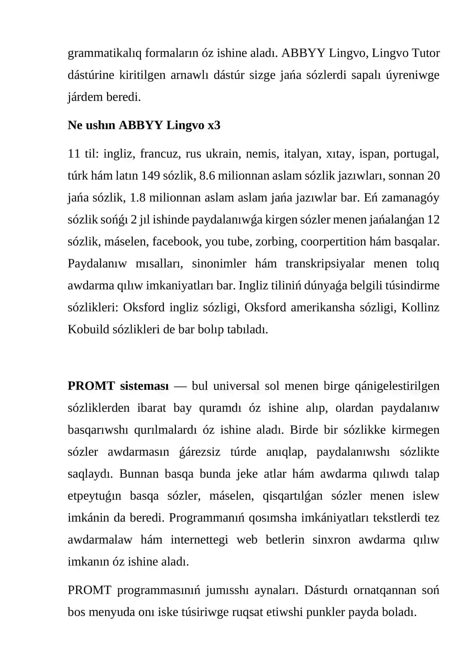 Tema Awdarmalawdı avtomatlastırıw quralları (Abbyy Lingvo). PROMT awdarmashı paketi. PROMT programmasında awdarmalaw basqıshları 4