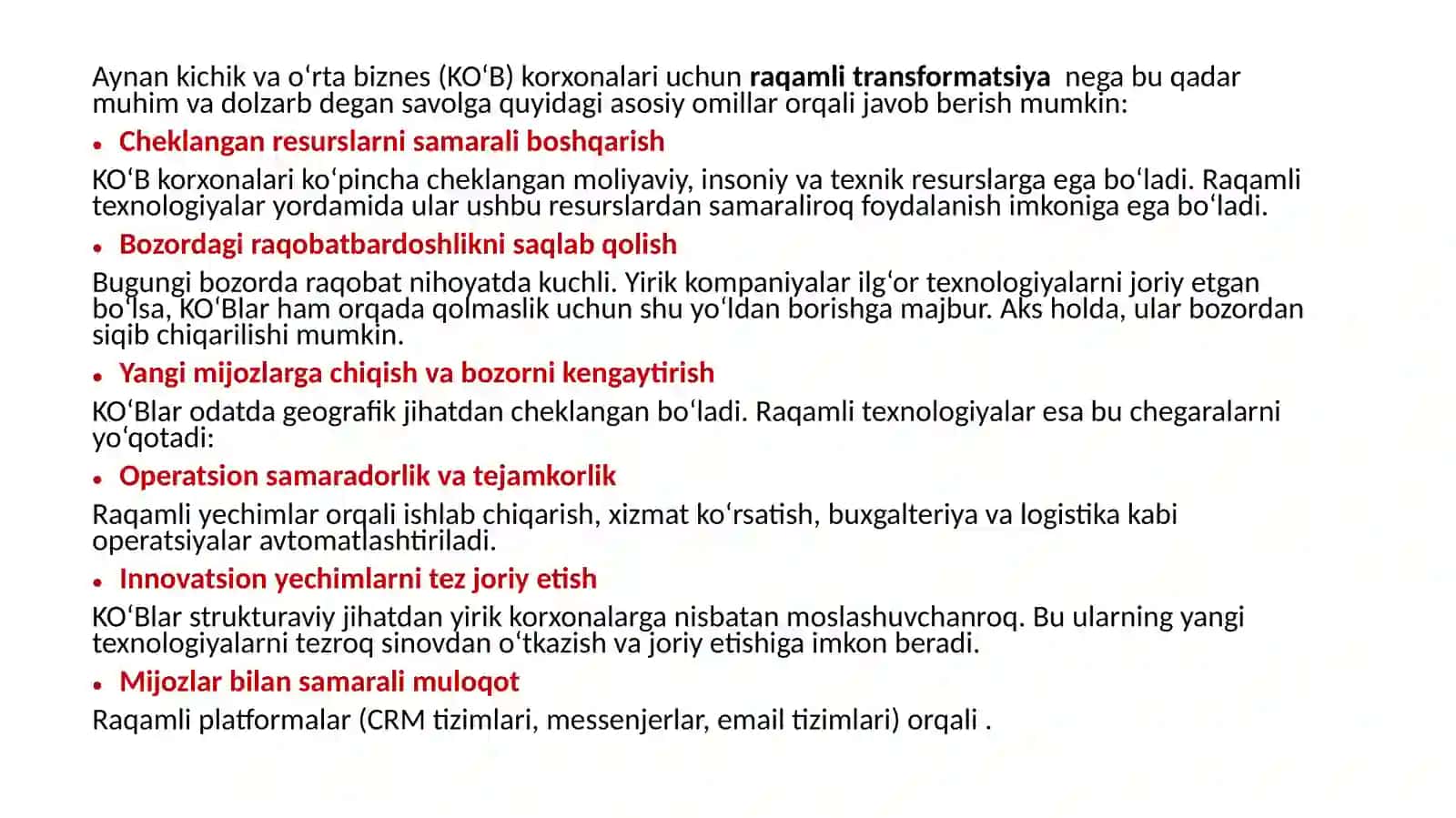 Raqamlitransformatsiyada kichik va o'rta biznes korxonalarini raqobatbardoshligini oshirish yo'llari 4