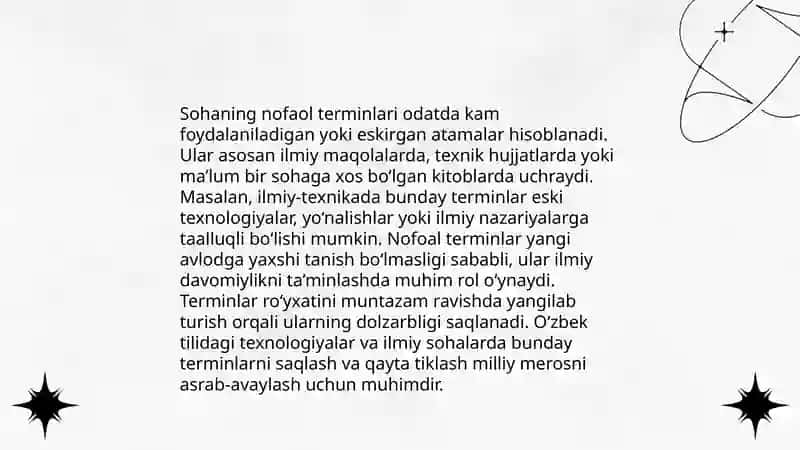 Sohaning faol va nofaol terminlari 4