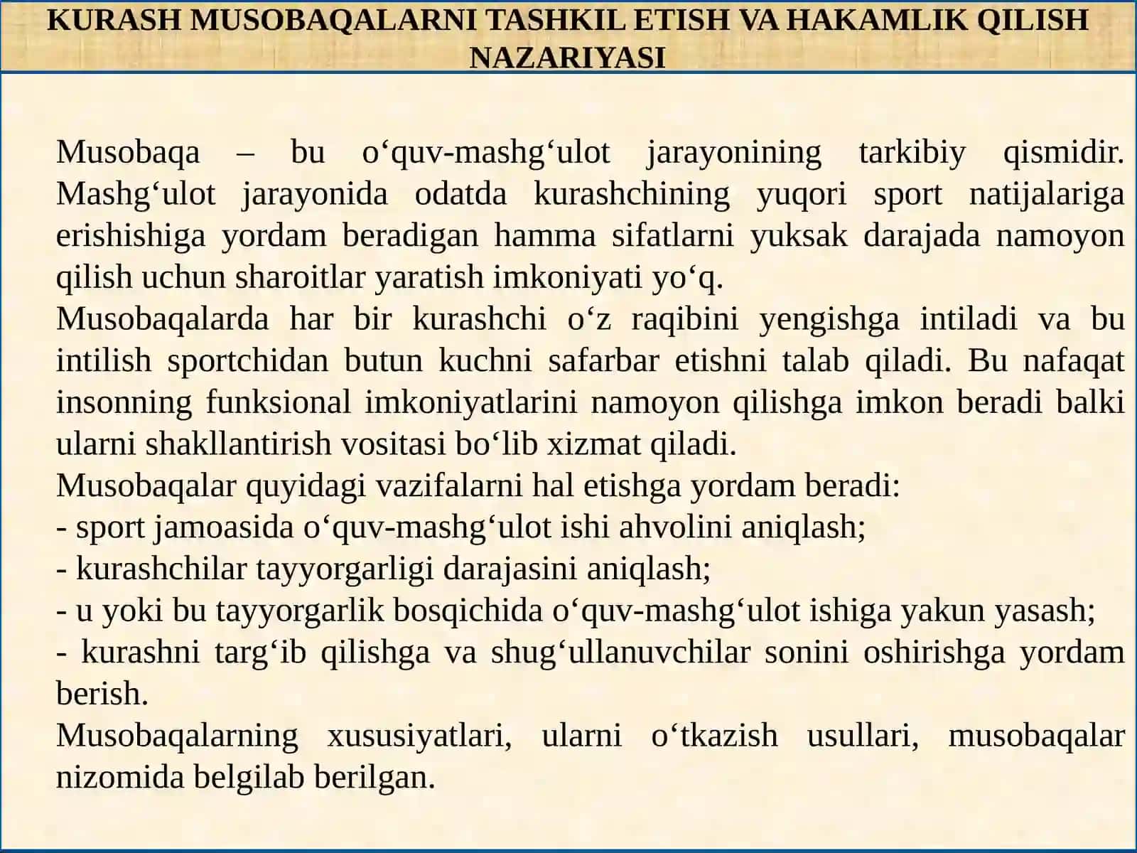 Kurash musobaqalarni tashkil etish va hakamlik qilish nazariyasi 4