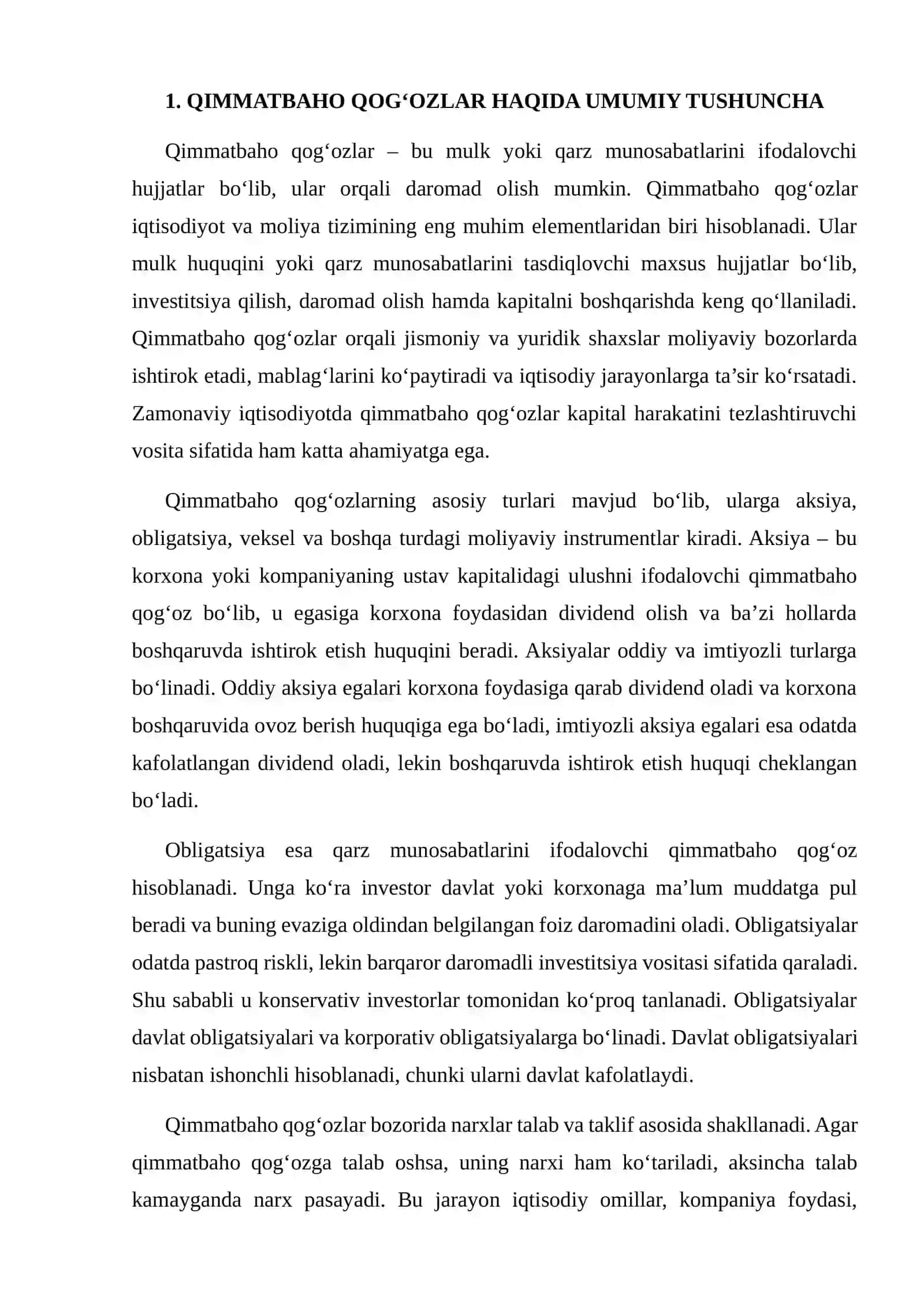 QIMMATBAHO QOG‘OZLAR BO‘YICHA FOIZLAR VA DIVIDENDLAR TAQQOSLANISHI 4