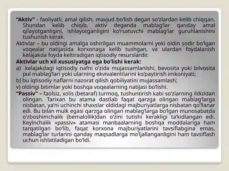 “BASIC ACCOUNTING” FANI 2-mavzu:Buxgalteriyabalansi 4