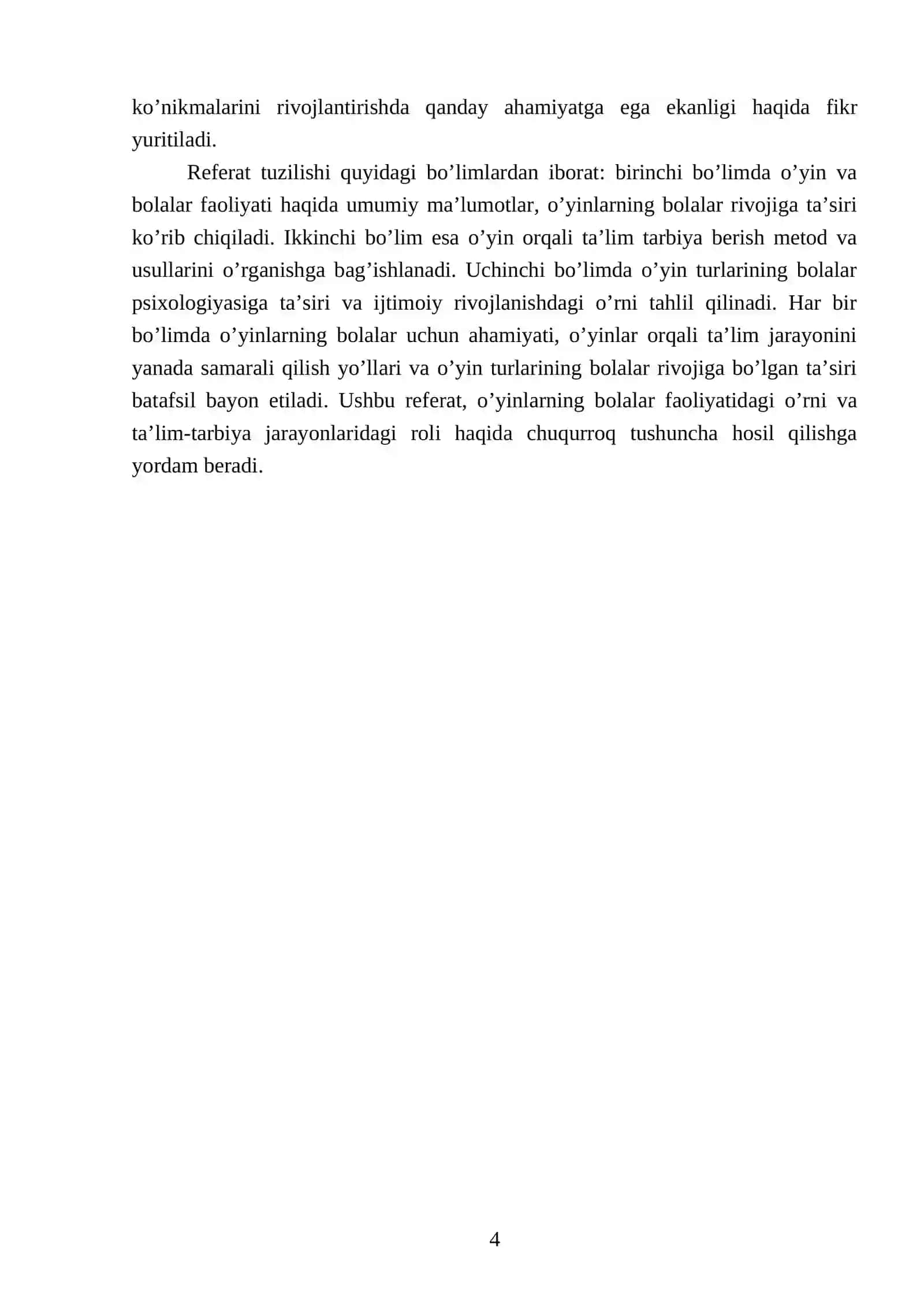 Oʼyinning bolalar faoliyatidagi oʼrni oʼyin bolalarga taʼlim tarbiya berishning metod va usuli 4