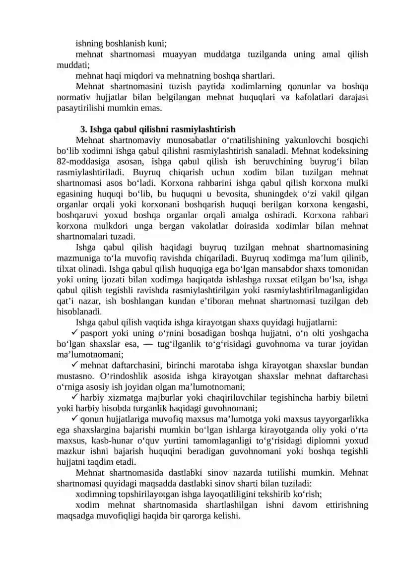 MEHNAT SHARTNOMASI TUSHINCHASI. ISHGA QABUL QILISHNI RASMIYLASHTIRISH 4