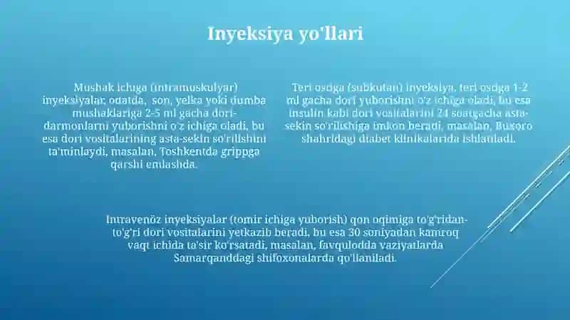 Dori -darmonlarni organizmga kiritilish usullari 4