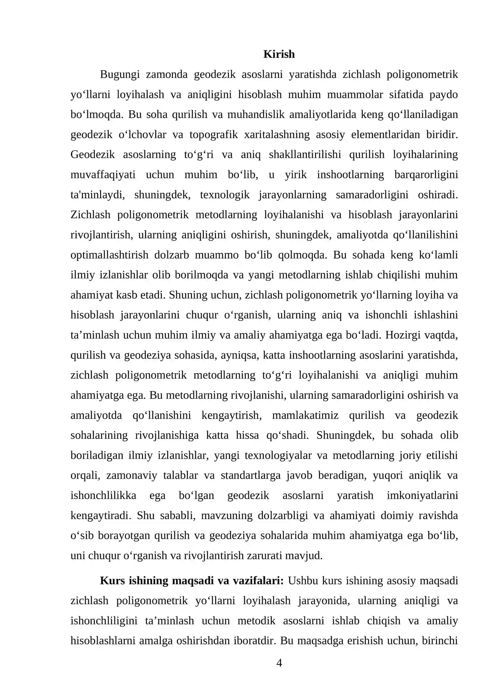 Geodeziya kartografiya kadastr yo'nalishi 3-kurs sirtqi talabasi 4