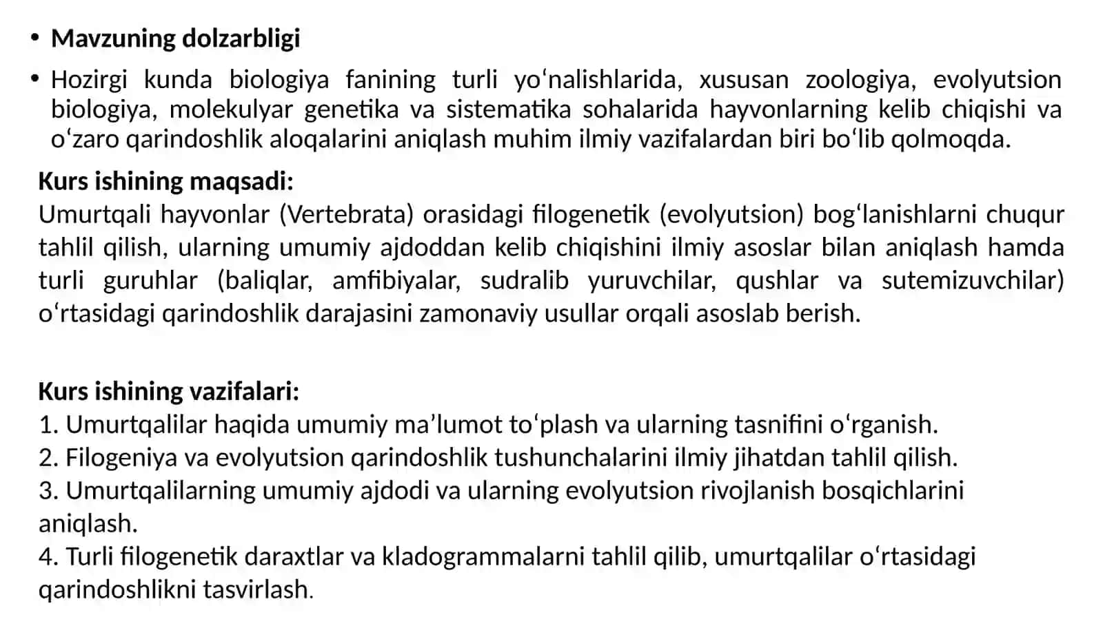 Umurtqali hayvonlarni bir-biri bilan filogenetik bog'lanishi 4