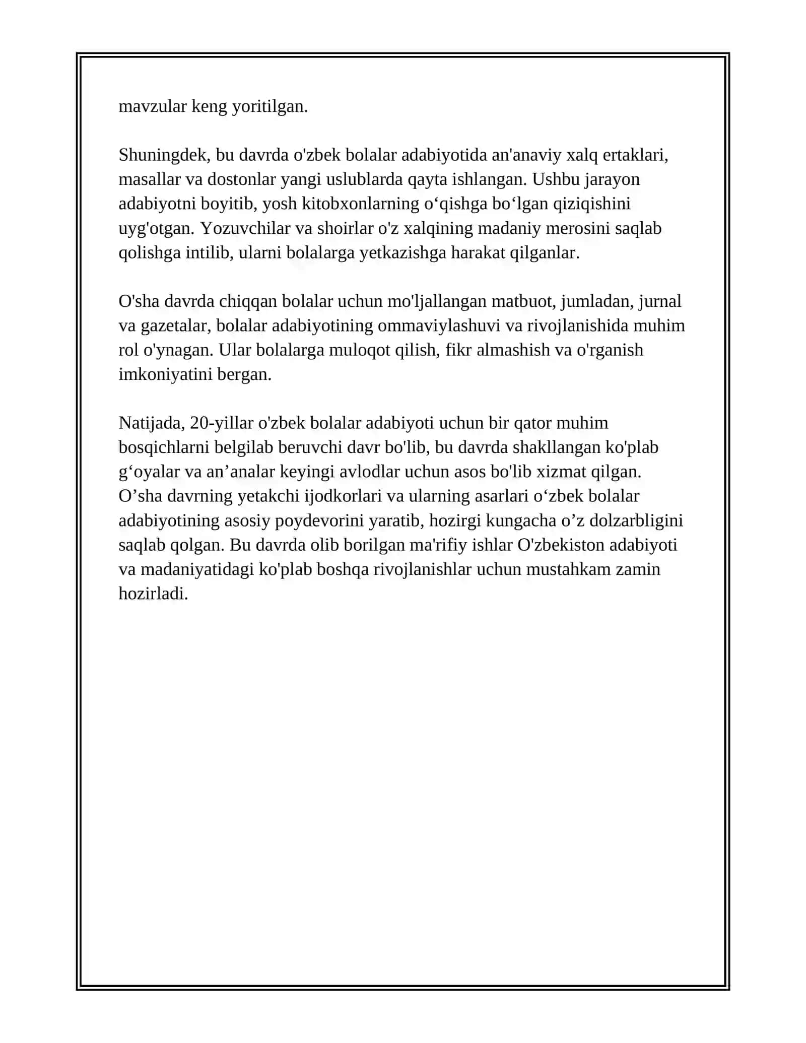 O’zbek bolalar adabiyotida 20-30-yillar o’zbek bolalar adabiyoti 4