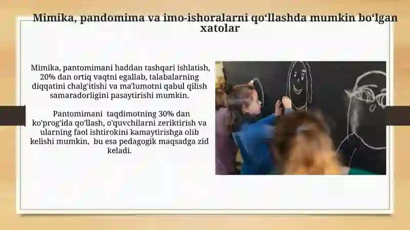 Pedagogik etika va etiket. Pedagogik taktika. Pedagogik texnika: mimika, pantomimika, jest 4