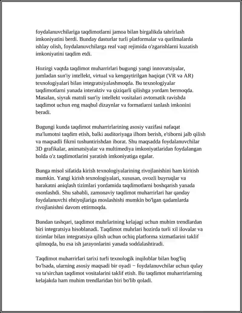ZAMONAVIY TAQDIMOT MUHARRIRLARI TAHLILI 4
