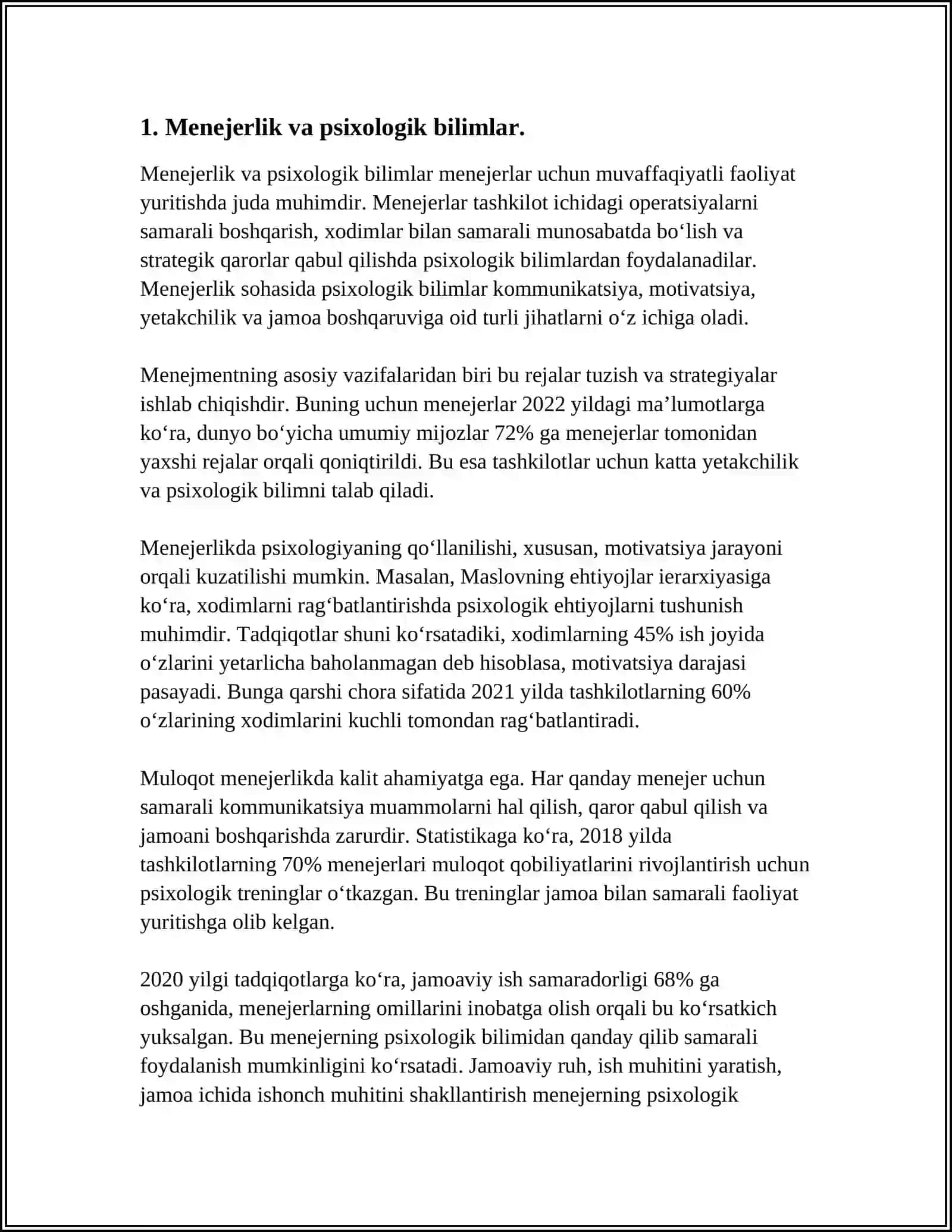 MENEJER PSIXOLOGIYASI, MULOQAT MADANIYATI VA KARYERADA O'SISH 4