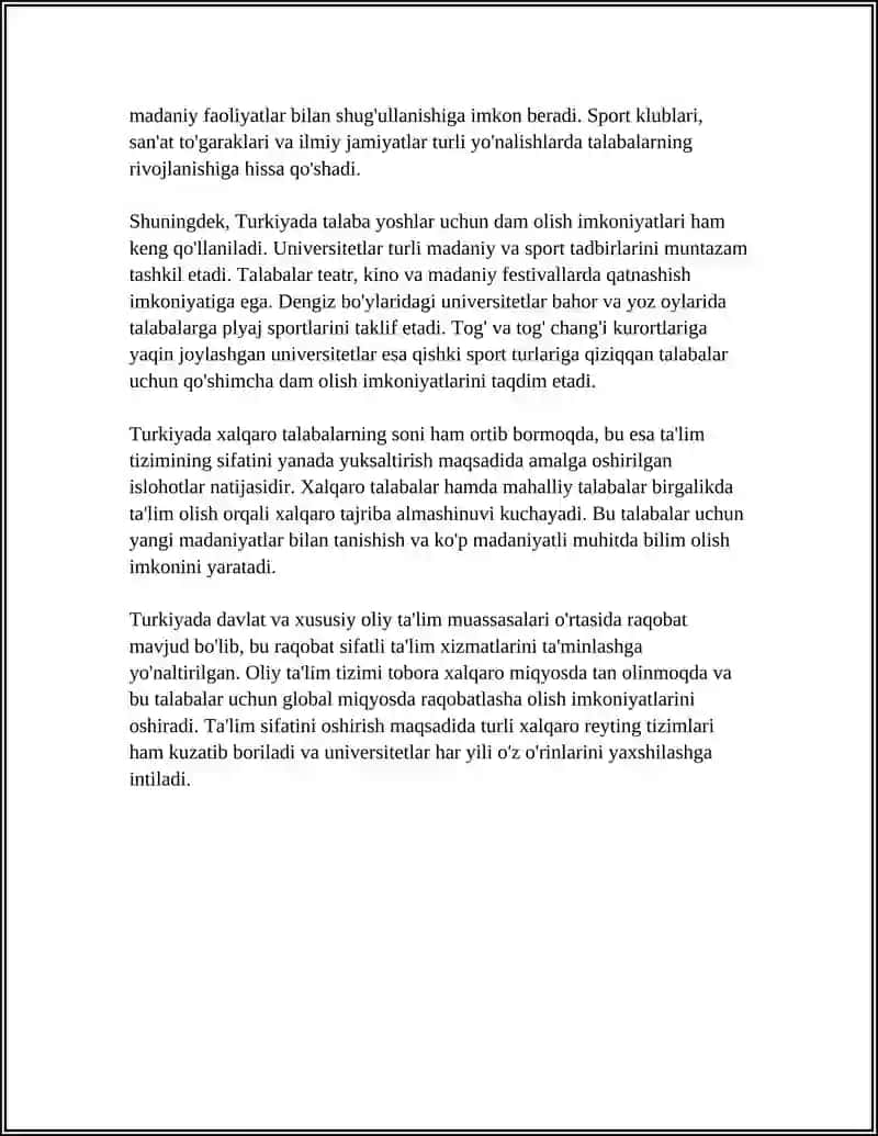 TURKIYADA TALABA YOSHLARNING BILIM OLISHI VA DAM OLISH IMKONIYATLARI 4