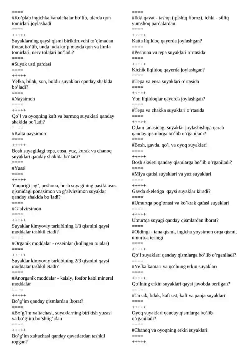 Yosh fiziologiyasi va gigiyenasi fanidan test savollari 4