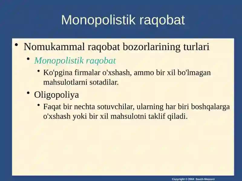 Oligapoliya va Monopolistik raqobat 4