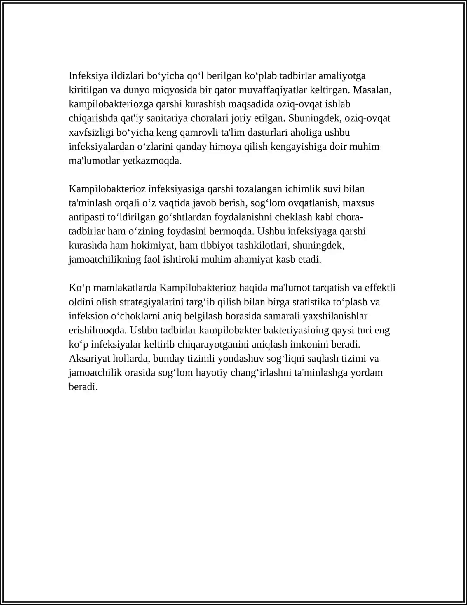 MUSTAQIL ISH Mavzu: KAMPILOBAKTERIOZ ETIOLOGIYA EPIDEMIOLOGIYA KLINIKASI DIAGNOSTIKA DAVOLASH 4