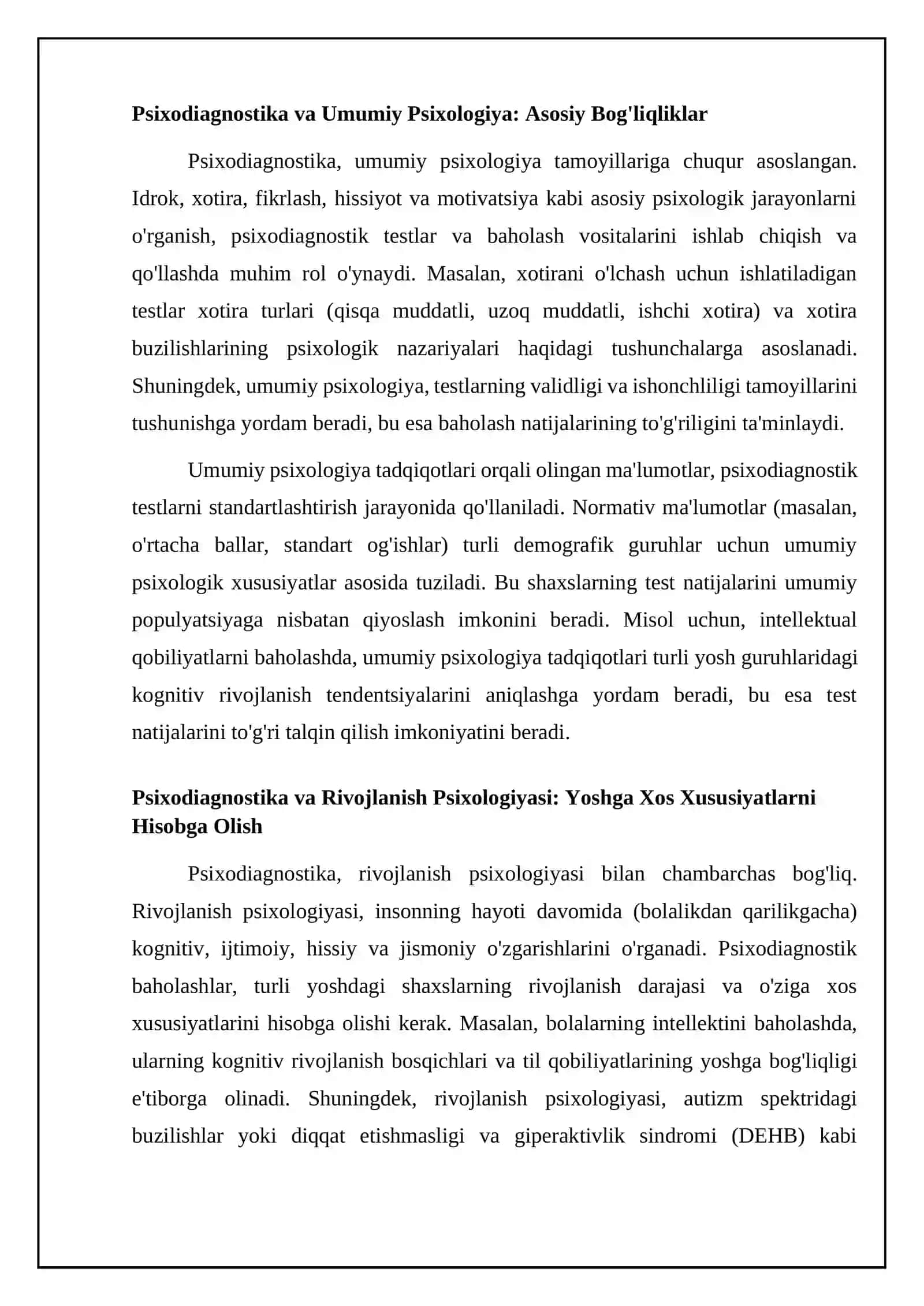 Psixodiagnostika va Psixologiya Tarmoqlari: O'zaro Bog'liqlik Asoslari 4