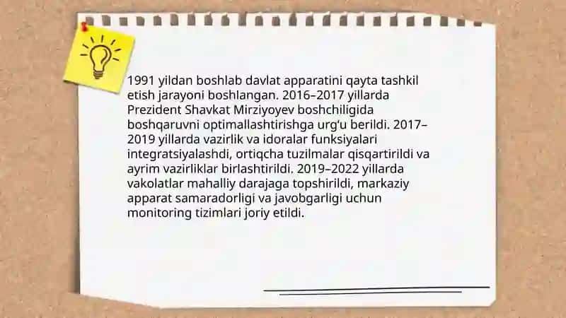 Mustaqillik yillarida davlat boshqaruvi tizimida amalga oshirilgan islohotlar 4