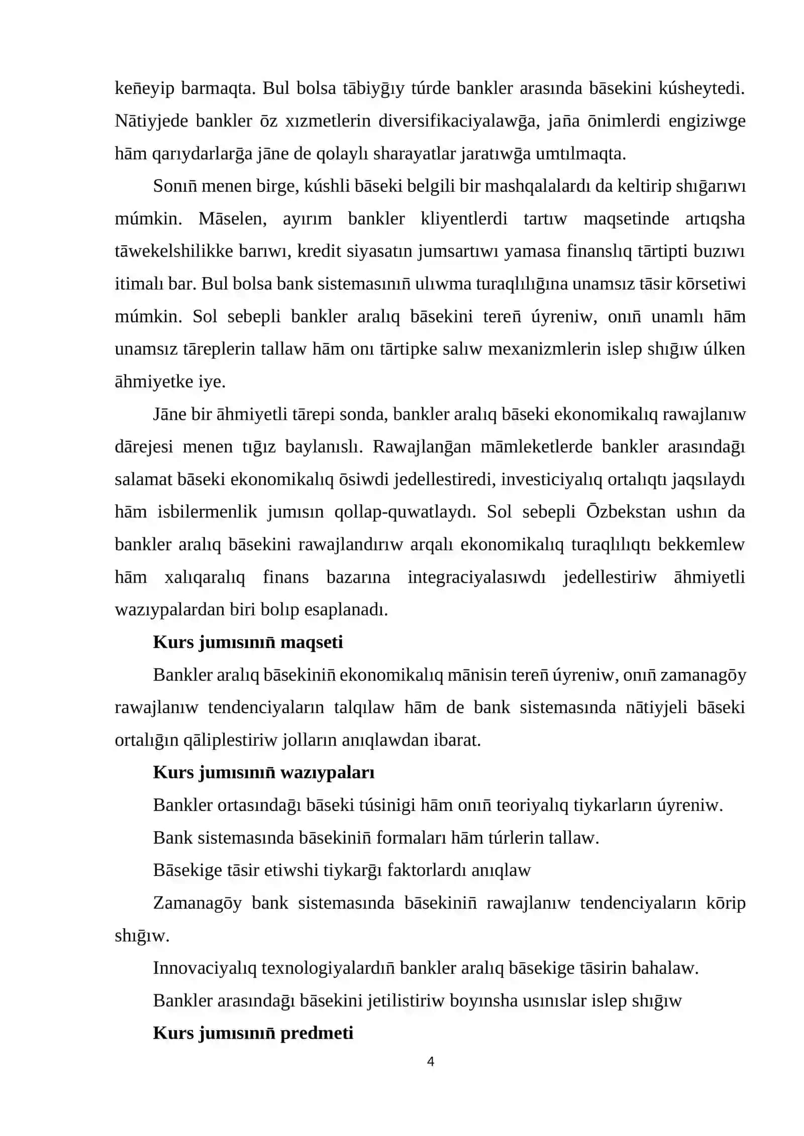 Bankler aralıq bāsekenin̄ rawajlanıwı 4