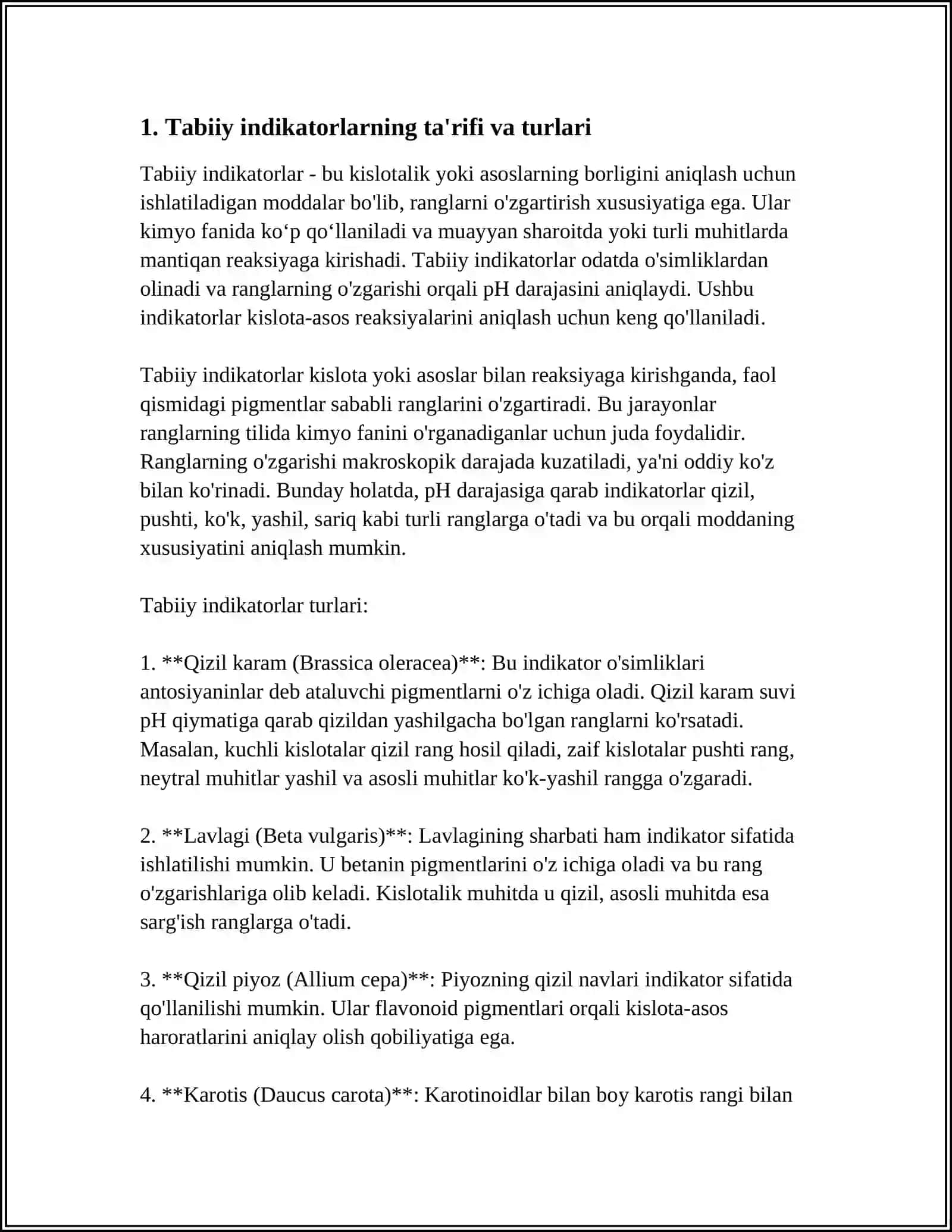 RANGLAR TILIDA KIMYO TABIIY INDIKATORLAR YORDAMIDA KISLOTA VA ASOSLARNI ANIQLAYMIZ BELGILAR 4