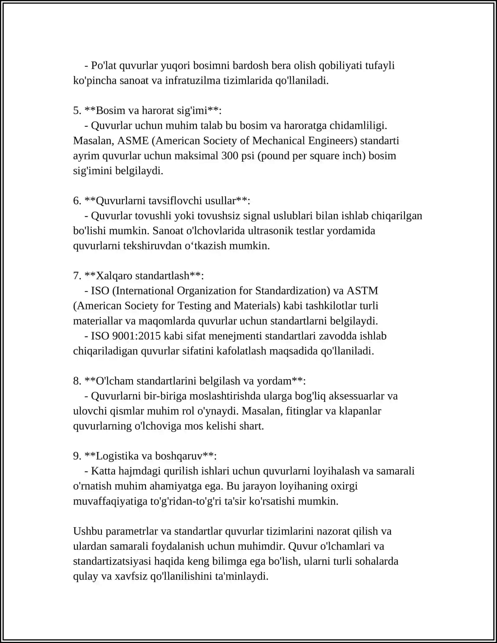 QUVURLAR O’LCHAMI VA TURLARI 4