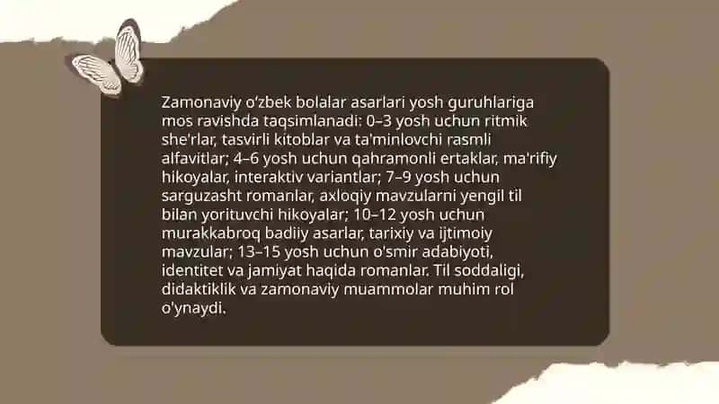 Hozirgi davrdagi o’zbek bolalar adabiyoti 4