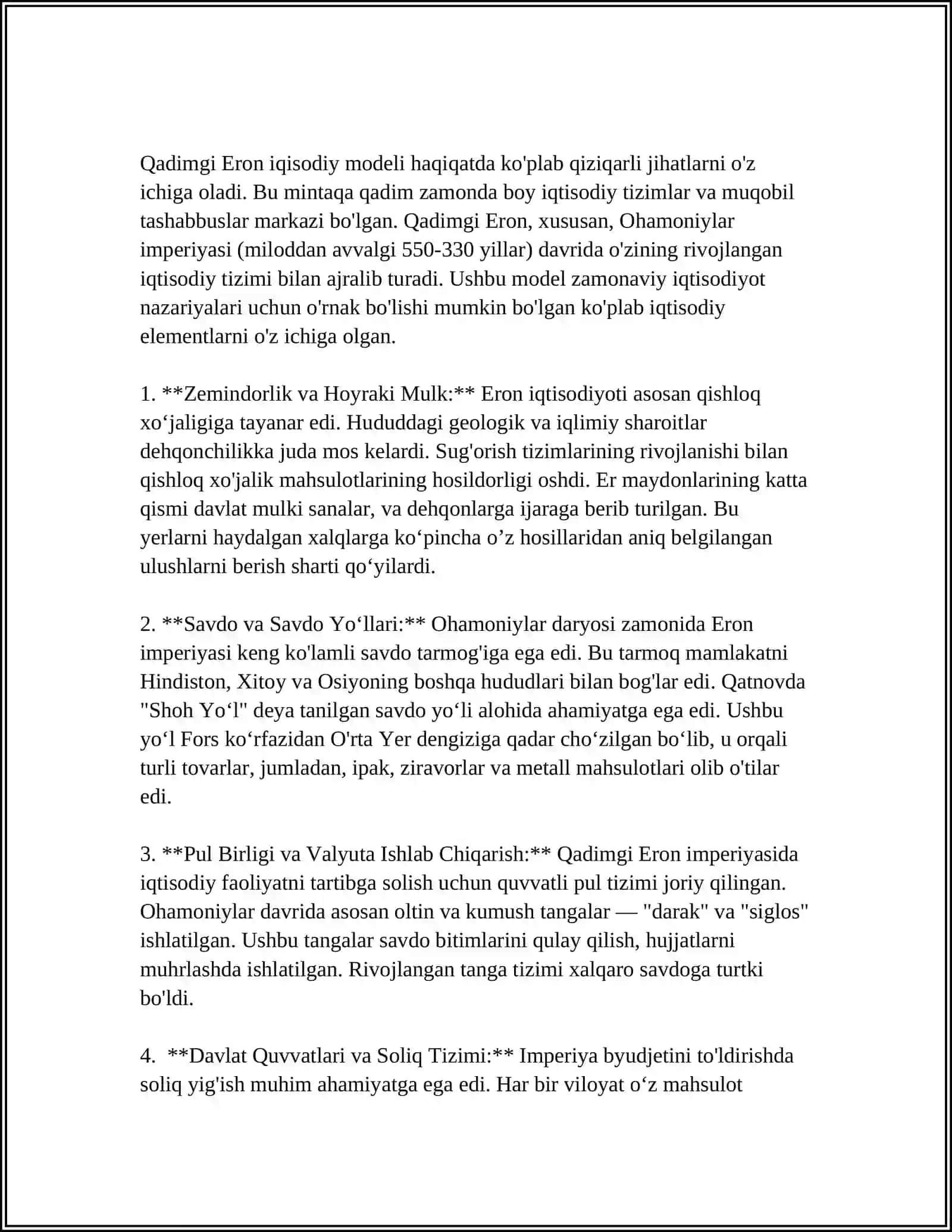 MUSTAQIL ISH Mavzu: AVESTODAGI IQTISODIY QARASHLAR 4
